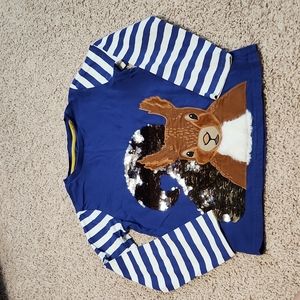 Mini Boden long sleeve squirrel sequin applique shirt 8-9